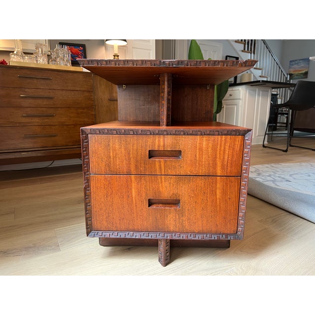 Frank Lloyd Wright Mid-Century Frank Lloyd Wright Designed for Heritage-Henredon 1955. Solid Mahogany Nightstand Expertly Preserved/Restored. For Sale - Image 4 of 12