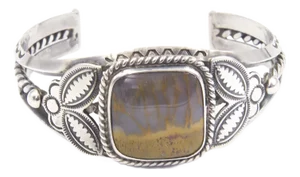 Native American Style Agate Silver Cuff Bracelet
