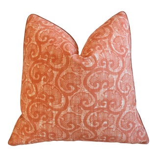 Michael S. Smith Inc. Coquina Coral Floral Botanical Feather/Down Pillow 21" Square For Sale