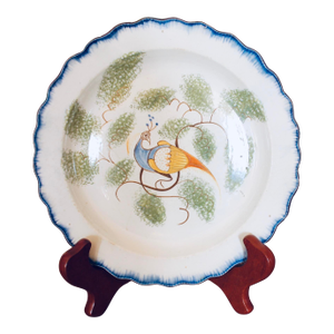 English Delftware Peacock and Spongeware Plate