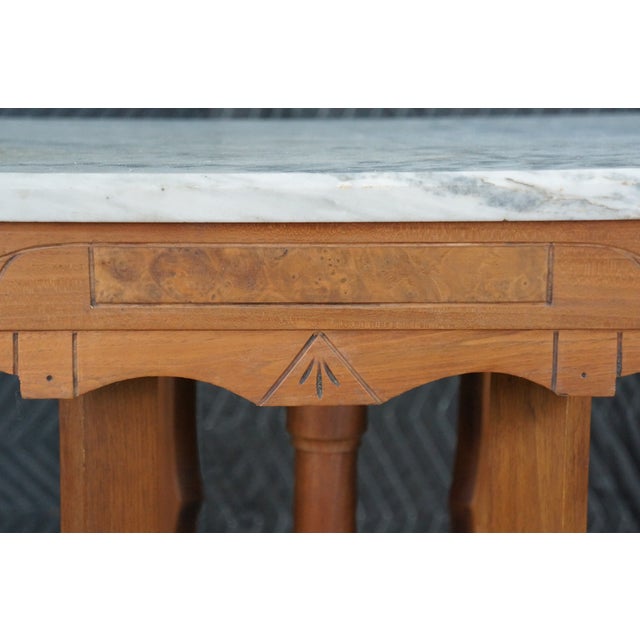 Antique Victorian Eastlake Walnut Carved Marble Top Parlor End Side Table 26" For Sale - Image 10 of 17