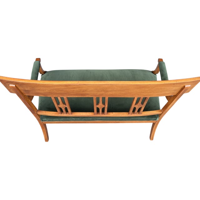 Antique Sheraton Style Walnut Bench in Green Velvet With Brass Accents For Sale - Image 4 of 7