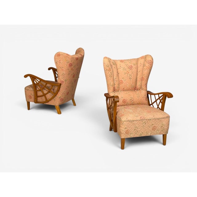 1930s Swedish Modern, Lounge Chairs, Braided Wood, Fabric, Sweden, 1930s For Sale - Image 5 of 12