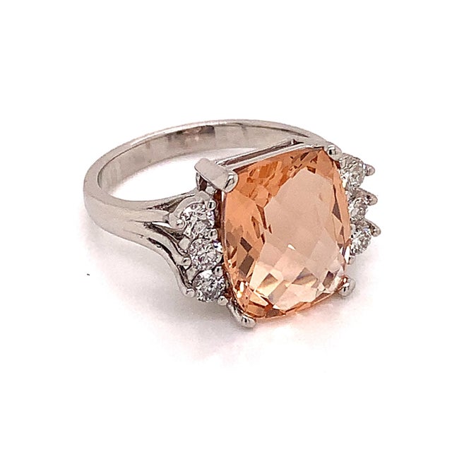 Traditional Diamond Morganite Ring 14k Gold 5.60 TCW Certified, Size 6.75 For Sale - Image 3 of 13