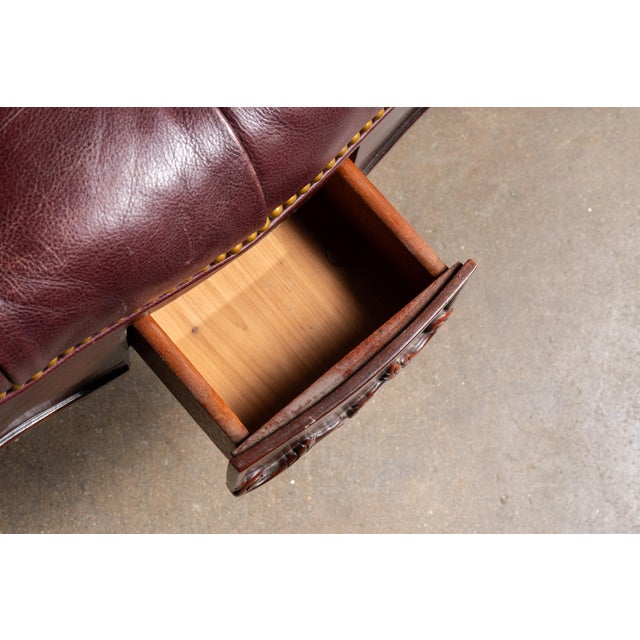 Vintage Humidor Armchair and Rolling Ottoman Set in Burgundy For Sale - Image 12 of 17