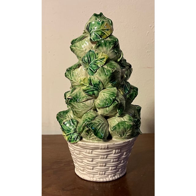 Ceramic Italian Mid-Century Modern Pottery Tromp l'Oeil Faux Basket of Brussels Sprouts Stacked in a Pyramid For Sale - Image 7 of 9