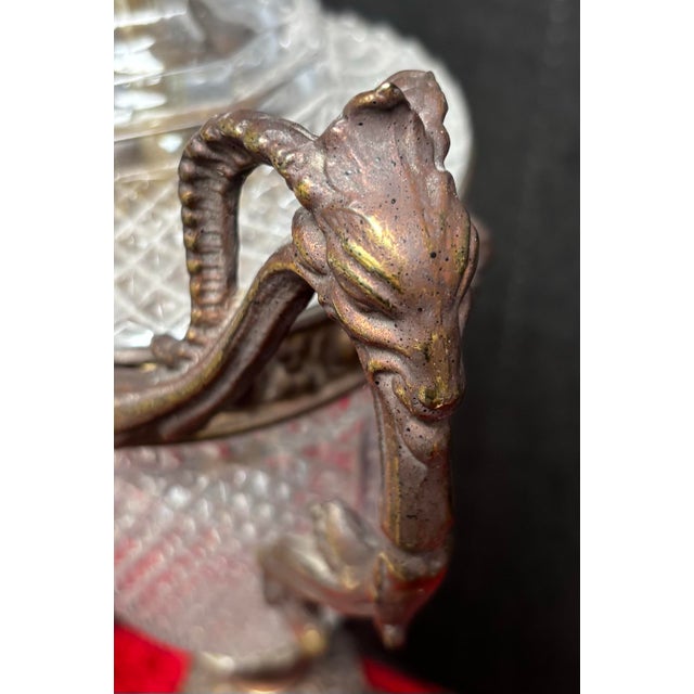 Pair of French Neoclassical Cut Crystal & Patinated Bronze Urn Lamps With Ram/Goat Head Handles For Sale - Image 11 of 12