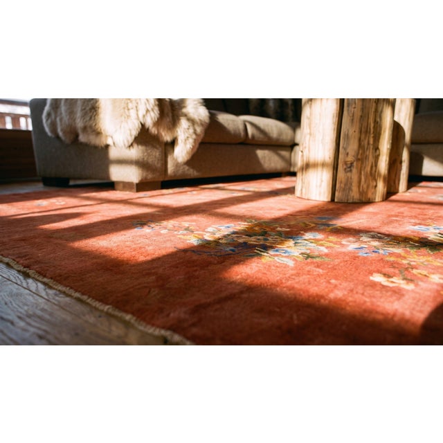 1930s Orange Floral Modern Antique Chinese Art Deco Rug 11'9" X21'6" Hand Knotted Wool Carpet For Sale - Image 9 of 10