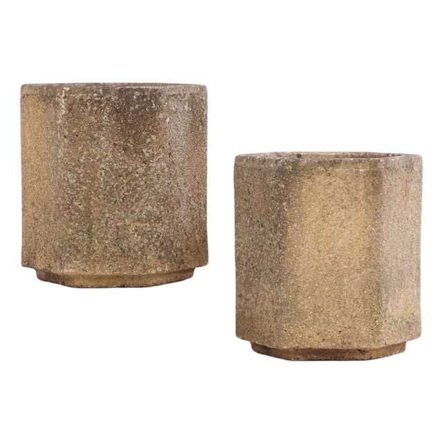 Pair of French Modernist Cast Stone Hexagonal Planters, C. 1960. For Sale