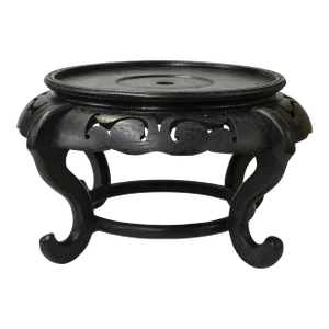 7.5" Chinese Black Wood Round Legs Table Top Stand Display Easel