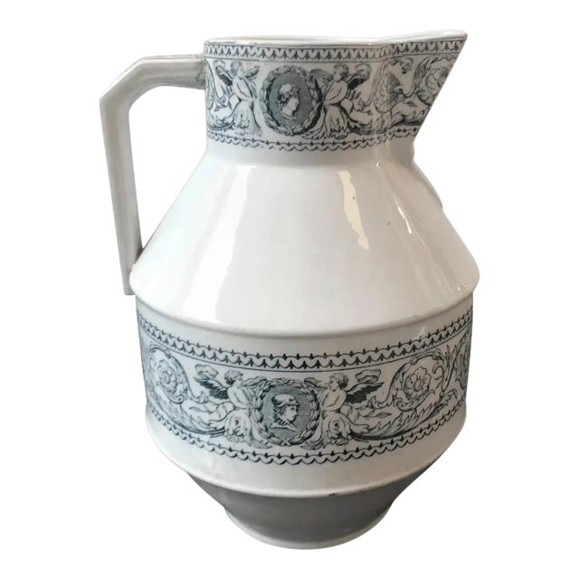 1870s Victorian Aesthetic-Style Blue & White English Ceramic Jug For Sale