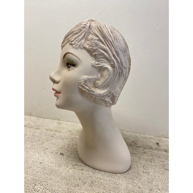 Vintage mid century chalkware millenery bust of pretty girl. Measures 15" high by 6" wide x 9" deep at widest parts. Very...