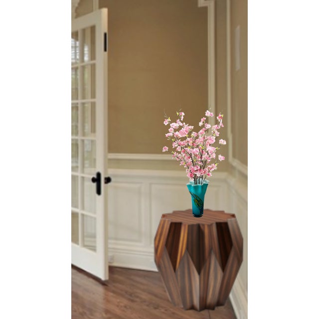 Art Glass Aqua Ruffled Abstract Ovals Vase For Sale - Image 9 of 12