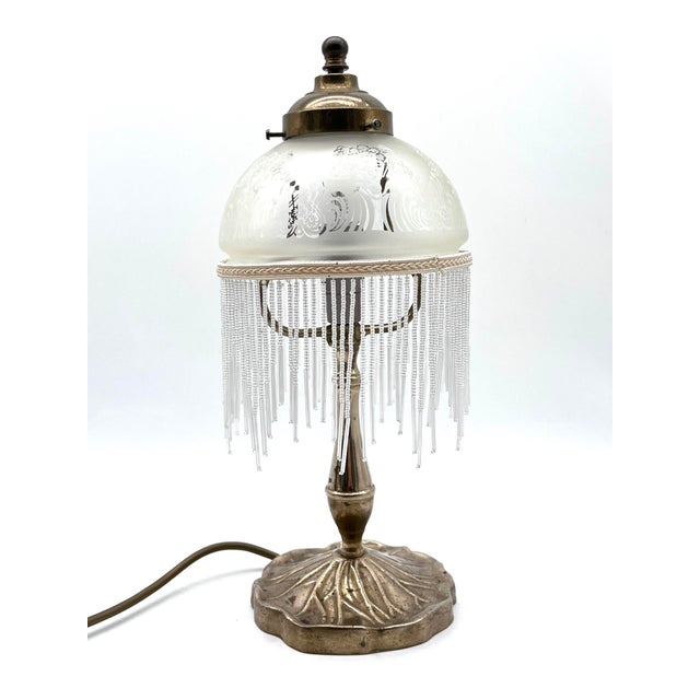 Gold Brass Lamp with Glass Beads Shade from Hepa, 1970s For Sale - Image 8 of 18