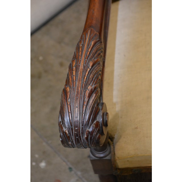Antique Carved Wood Arm / Throne Chair Straw / Hair Stuffed W/ Metal Rivets For Sale - Image 9 of 17