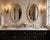 A striking pair of vintage matching recessed medicine cabinets manufactured by General Bathroom Mfg. Co. of Chicago,...