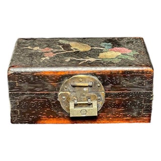 Vintage Rosewood Jewelry Box With Mother-of-Pearl Inlay & Brass Lock For Sale