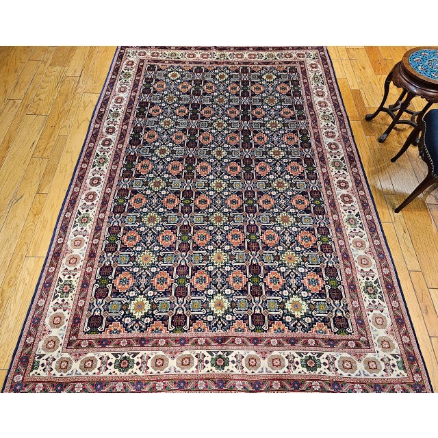 Vintage Persian Tabriz Afshan Rug, Hand-Knotted Wool, Allover Caucasian Shirvan Pattern, Navy & Ivory, 7x10 For Sale - Image 18 of 18