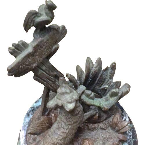 Bronze Antique Bronze Fox & Rooster Sculpture For Sale - Image 8 of 9