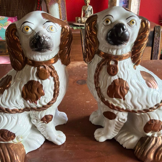 Late 19th Century A Fine Pair of Antique Staffordshire Spaniel Dogs With Copper Lustre, Circa 1880 For Sale - Image 5 of 12