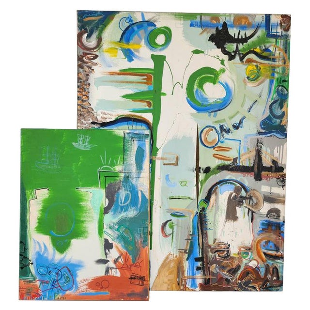 Offered is an oil painting on reclaimed canvas in the style of Jean Michel Basquiat. This piece and another listing were...