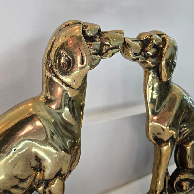 Vintage Heavy Brass and Cast Iron Seated Hunting Dog Bookends / Doorstops - Pair For Sale In San Francisco - Image 6 of 12
