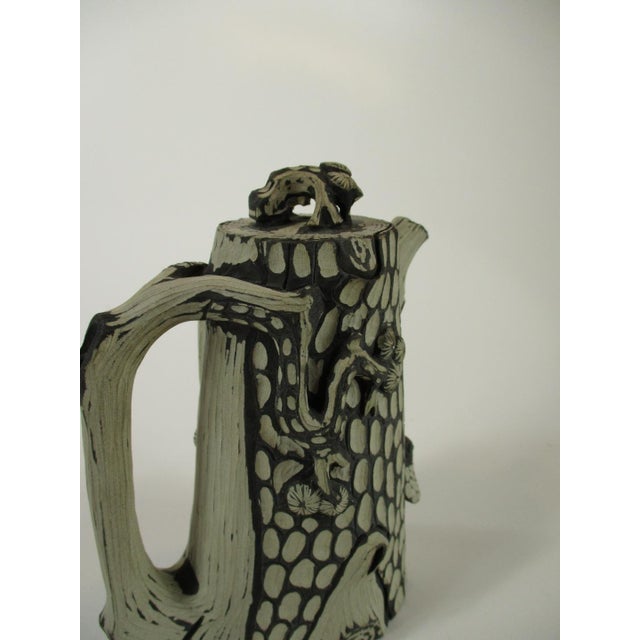 Mid 20th Century Segment Mud Clay Teapot China Yixing Zisha Style Pottery Handmade Tree Trunk Bug For Sale - Image 9 of 12
