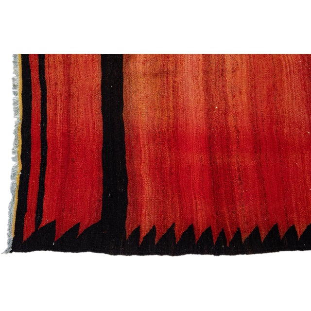 1960s Vintage Turkish Kilim Red Handmade Geometric Wool Rug For Sale - Image 4 of 8