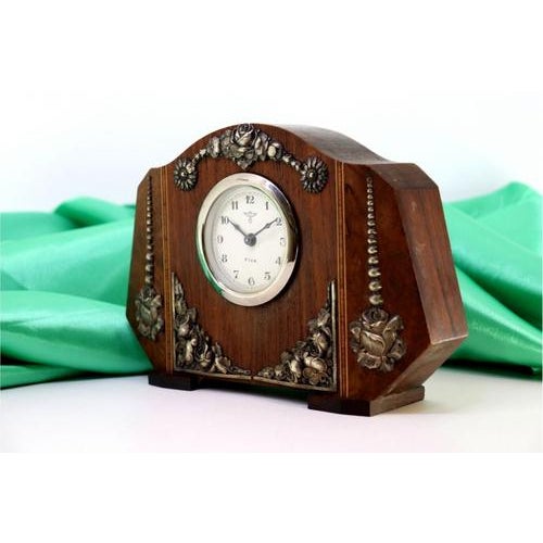 Wooden Regulator Table Clock with Silver Applications For Sale - Image 5 of 6