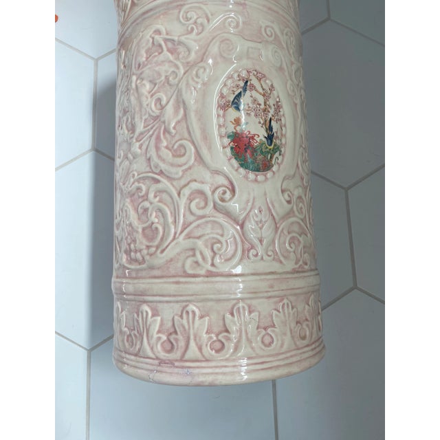 Antique Weller Pottery Pink Ceramic Umbrella Holder Vase For Sale - Image 9 of 11