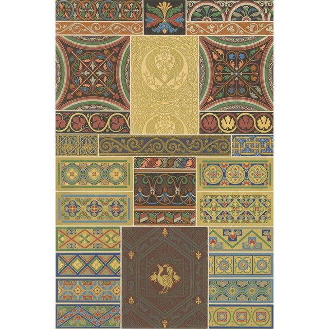 After Racinet, Middle Ages Decorative Motifs Gothic Tile and Border Designs, 1869, Print For Sale - Image 6 of 10