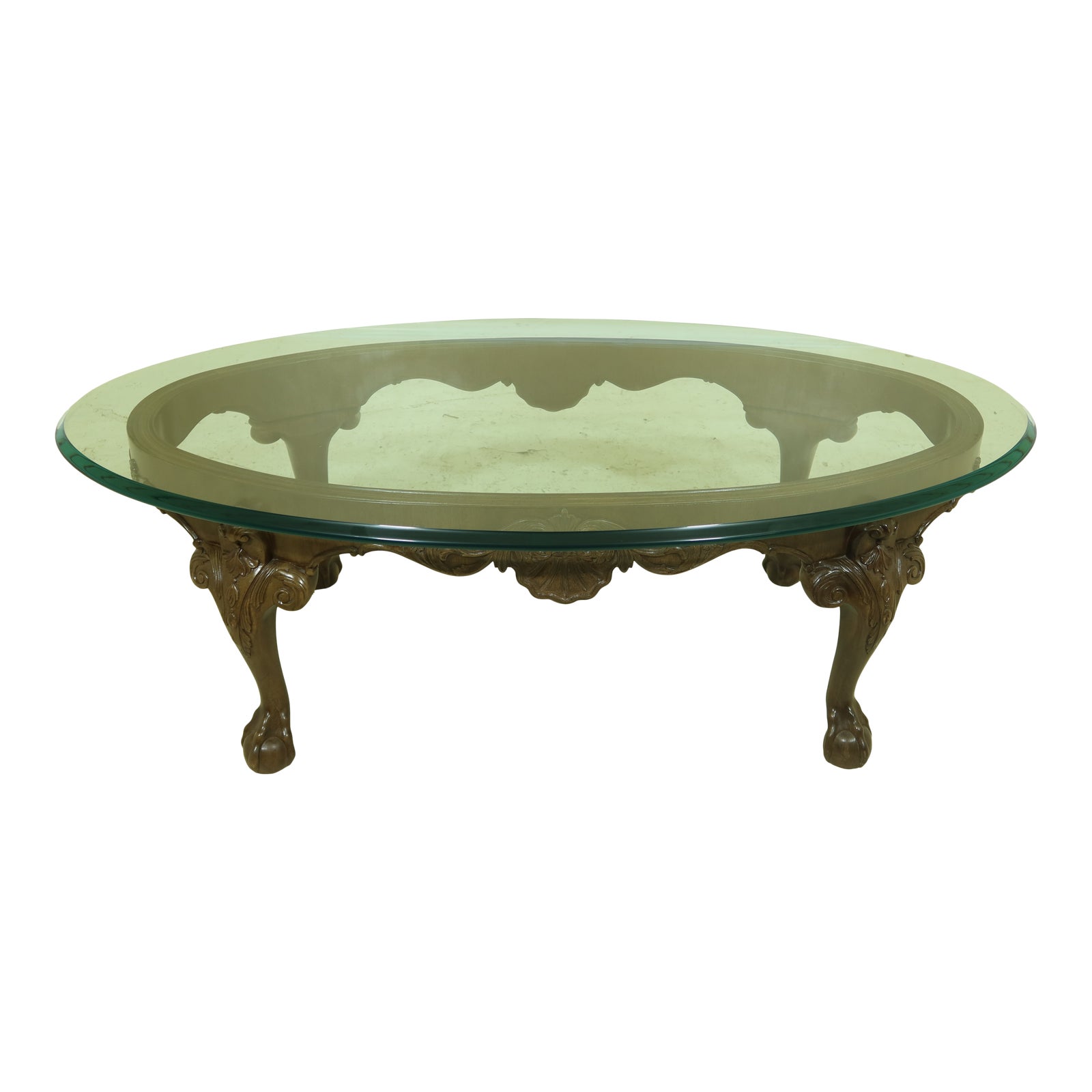 Henredon Oval Glass Top Claw Foot Coffee Table | Chairish