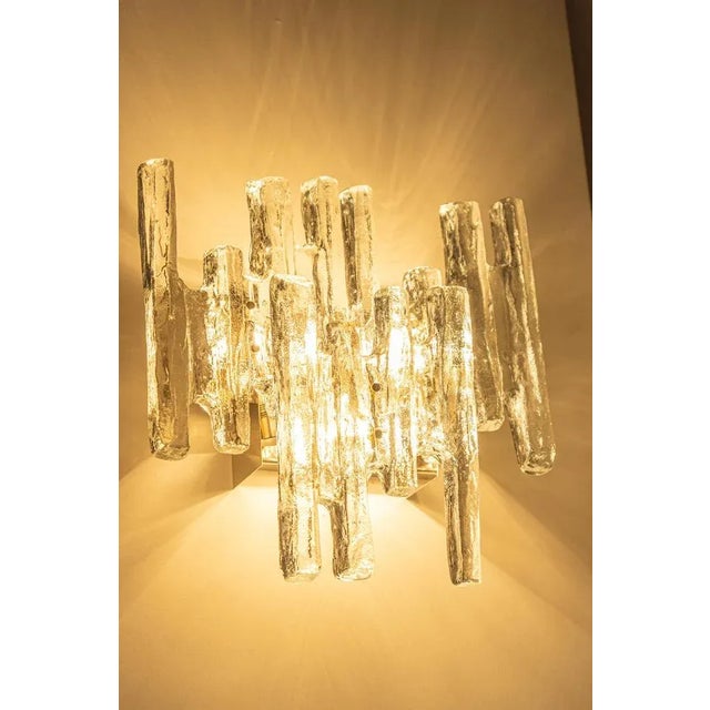 Wonderful mid-century wall sconces with 3 thick murano glasses, made by kalmar, austria, manufactured, circa 1960-1969....