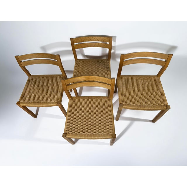 Danish Model 401 Dining Chairs in Oak with Papercord Seats by J.H. Møller for J.L. Møllers, Denmark, 1970s, Set of 4 For Sale - Image 9 of 11