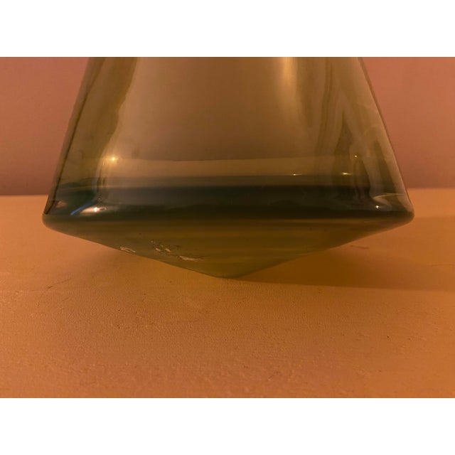 Mid-Century Modern Vintage Olive Green Wobble Art Glass Vase – Sculptural Kinetic Design For Sale - Image 3 of 6