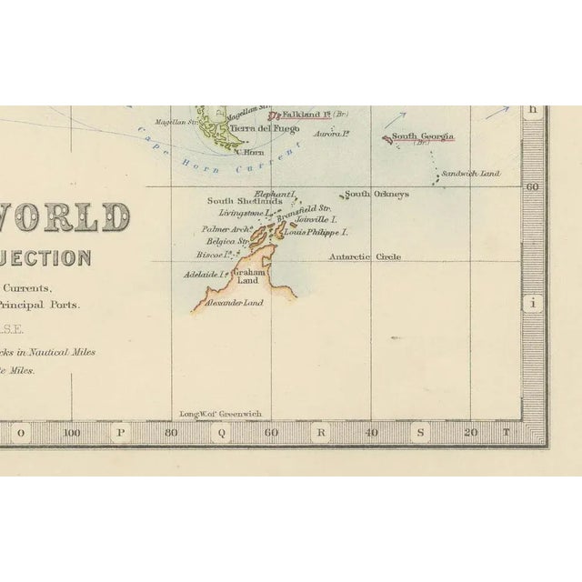 Blue Antique World Map of Mercator's Projection with Ocean Currents and Trade Routes, 1903 For Sale - Image 8 of 11