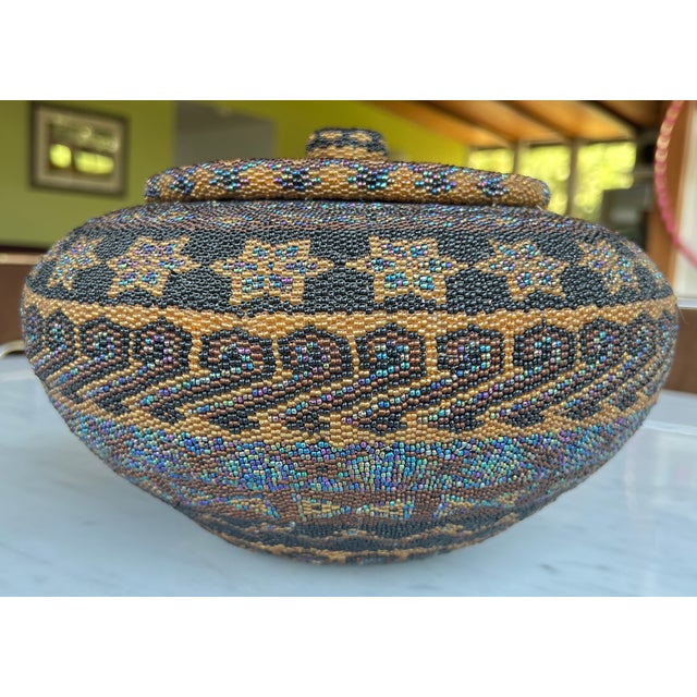 1950s Vintage Beaded Basket With Lid For Sale - Image 5 of 7