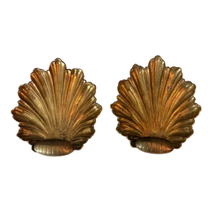 Solid Brass Clam Shell Footed Catchall Bowls / Dishes - a Pair