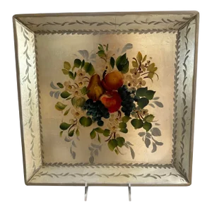 1950s Vintage Hand Painted Square Tole Tray