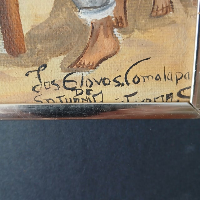 Blue Mid 20th Century Guatemalan Folk Art Painting - The San Juan Comalapa Balloons For Sale - Image 8 of 10