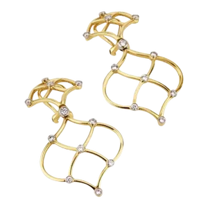 18kt Yellow Gold Woven Drop Earrings with Diamonds - A Pair