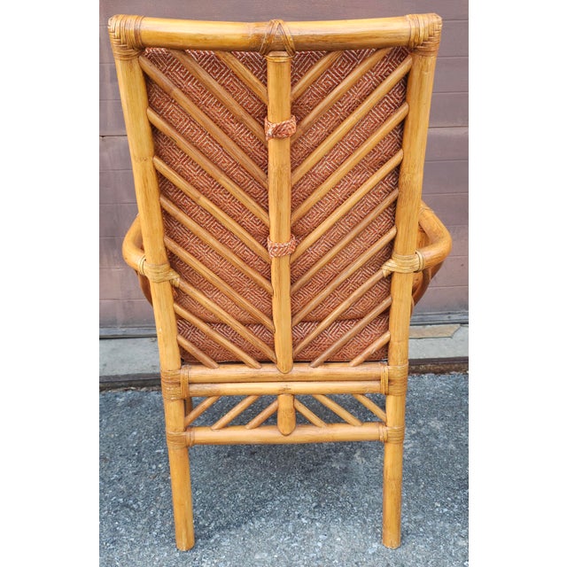 Wood Late 20th Century Set of Four Brown Jordan Rattan, Leather and Upholstered Armchairs For Sale - Image 7 of 10