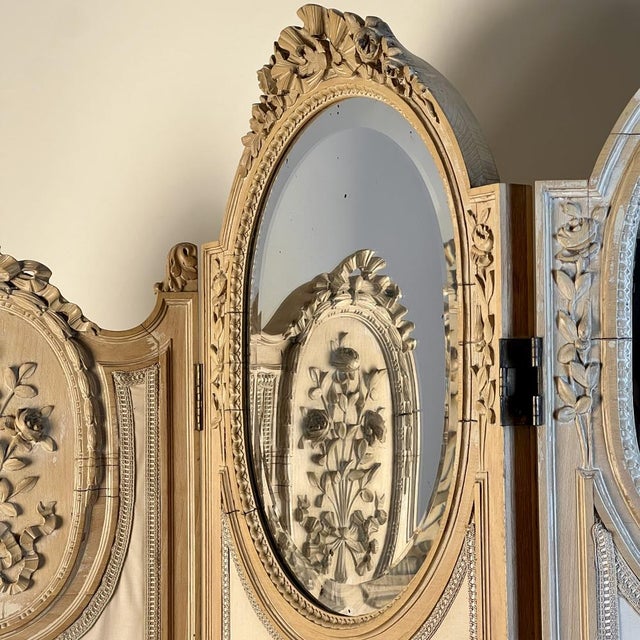 Beige Large French Four-Fold Mirrored Dressing Screen, 1920s For Sale - Image 8 of 12