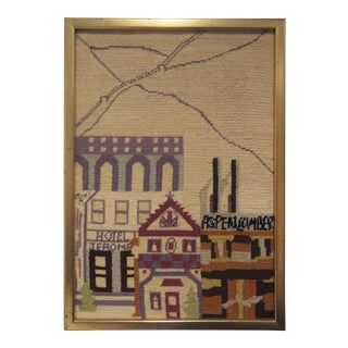 Vintage Hotel Jerome in Aspen Needlepoint Wall Art For Sale