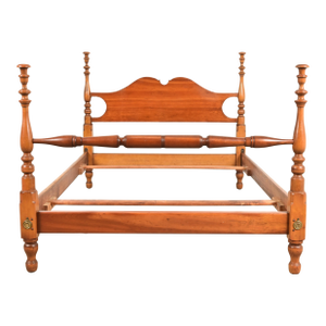 Stickley American Colonial Carved Solid Cherry Wood Full Size Poster Bed, 1950s