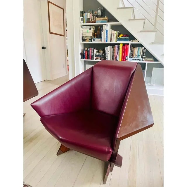 Wood 1980s Oxblood First Edition Set of 4 Cassina Taliesin Chairs by Frank Lloyd Wright-Signed, Numbered. Also Known as Origami Chairs. For Sale - Image 7 of 10