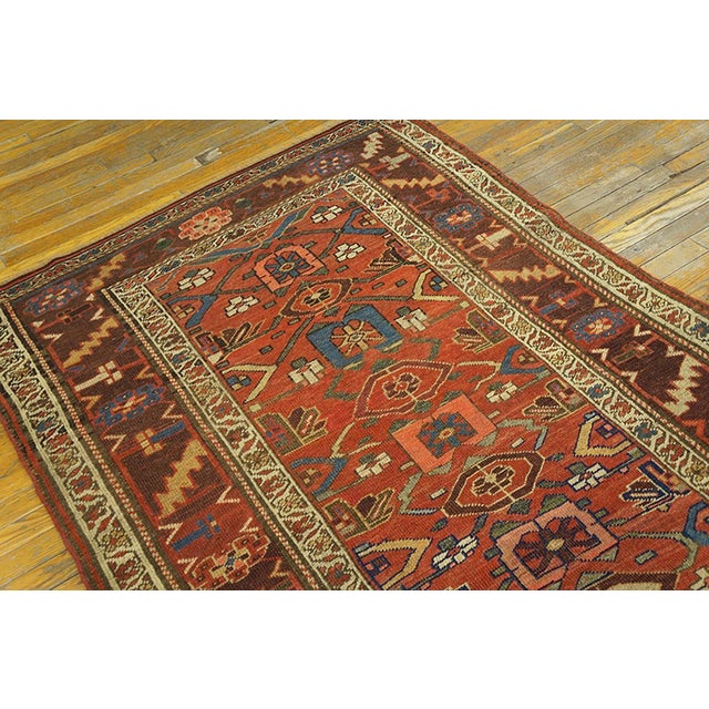 Tribal 1890s Red Coral Rustic Geometric Antique Persian Bijar Rug 4'3" X 6'10" Handknotted Wool Carpet For Sale - Image 3 of 6
