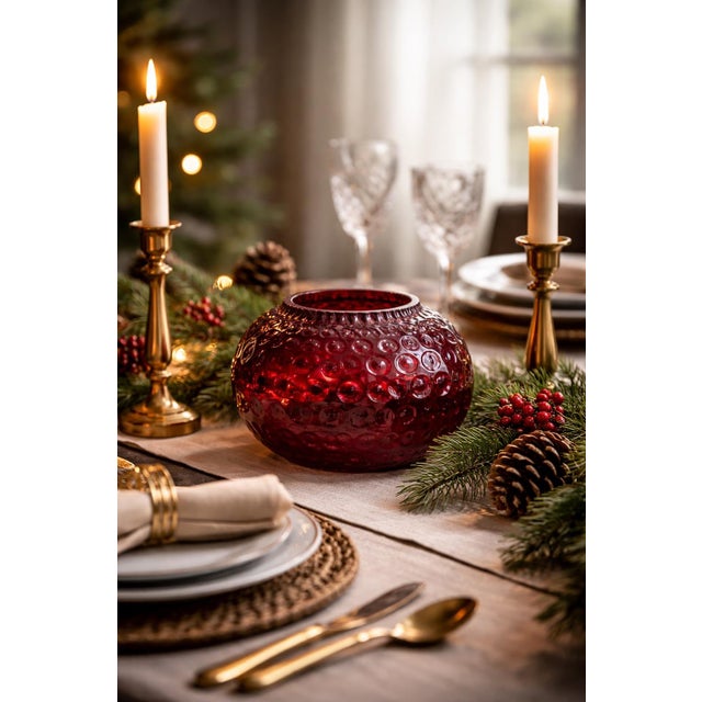 Cranberry Red Hobnail Art Glass Orb Vase For Sale In Los Angeles - Image 6 of 9