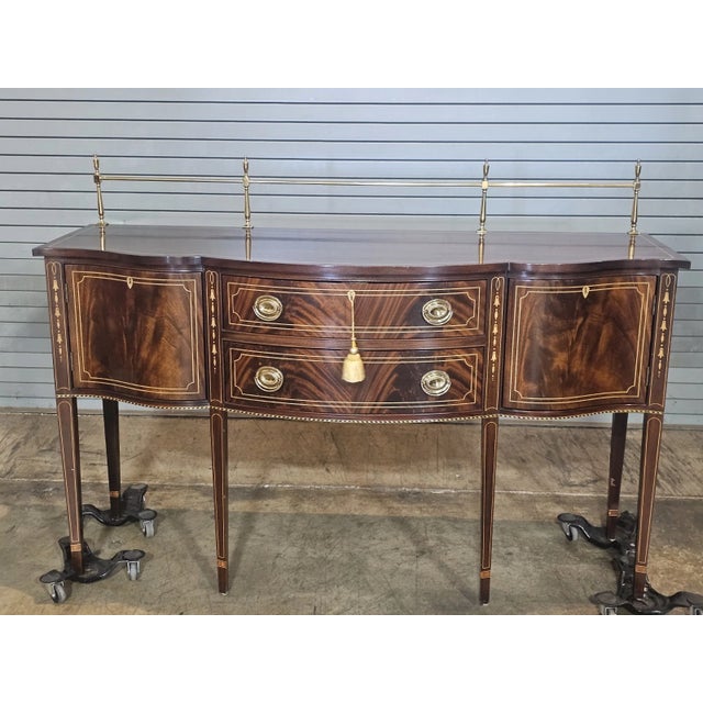 Wood Late 20th Century Stickley Mahogany Federal Style Sideboard Buffet W Brass Gallery Rail For Sale - Image 7 of 12