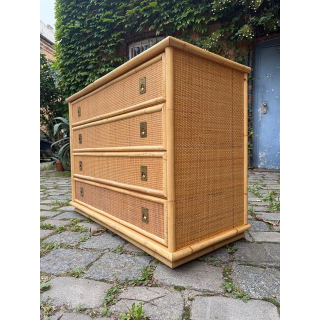 Rattan Bamboo Chest of Drawers with Brass Handles from Dal Vera, Italy For Sale - Image 11 of 11